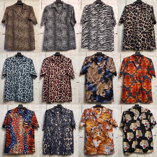 ราคาส่ง‼️เสื้อฮาวาย เสื้อลายเสือวินเทจ และลายม้าลาย ไซค์ m l xl 2xl 3xl 4xl ผ้าไหมซาตินอิตาลี่💯%ผ้านิ่มสวมใส่สบายไม่ร้อน