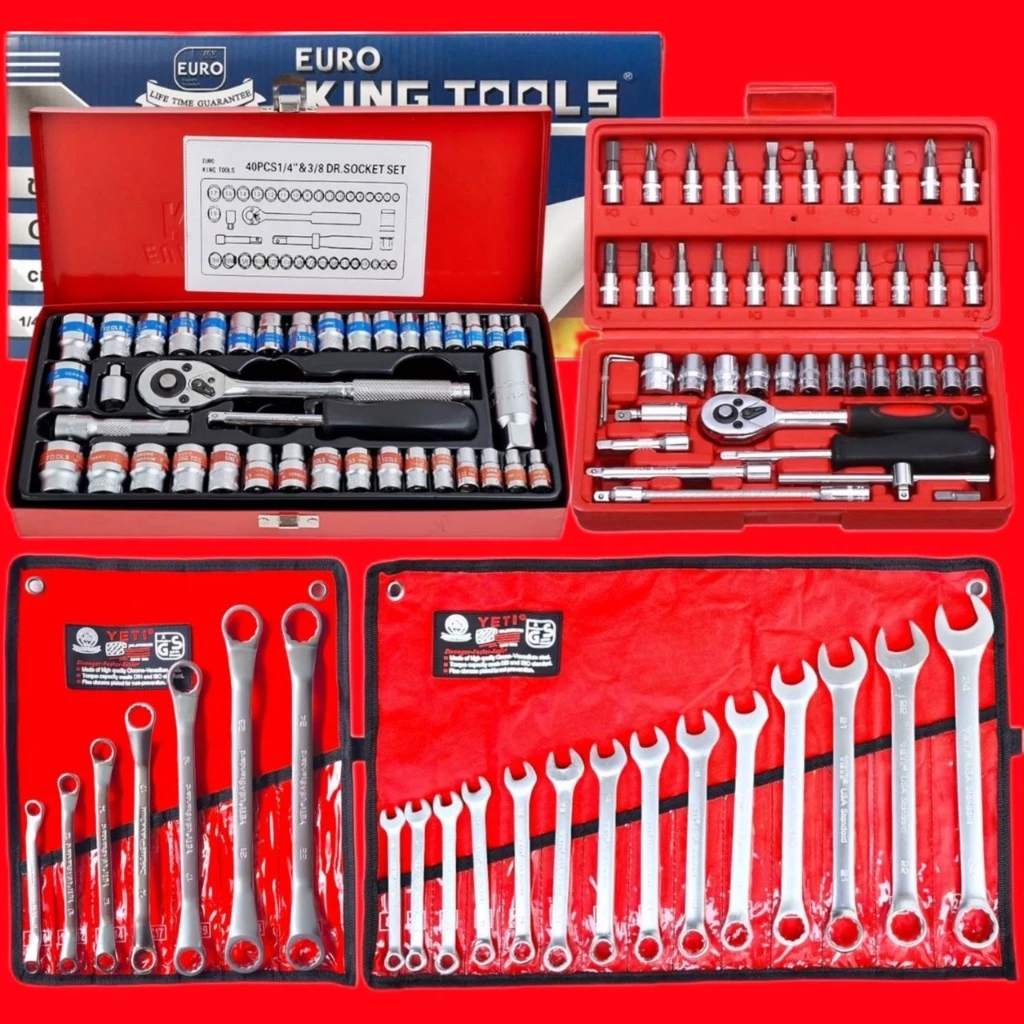 EURO KING TOOLS ชุดบล็อก 40 ชิ้น+ประแจ YETI+แหวน YETI(7pc) +ชุดบล็อก 46ชิ้น ใช้งานหนัก ได้ 4 อย่างมาตรฐาน ISO 9001