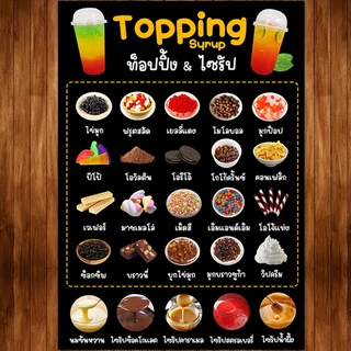 (วิปครีม/ท็อปปิ้ง) ป้ายเมนูเครื่องดื่ม ไม่ใส่ราคา A4 หน้าเดียว เคลือบใสแข็งกันน้ำ