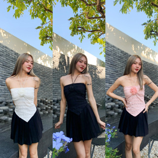 Aurora - fashion 🛒พร้อมส่ง🚚(09008) เสื้อเกาะอกไหมพรม ผูกคล้อ…