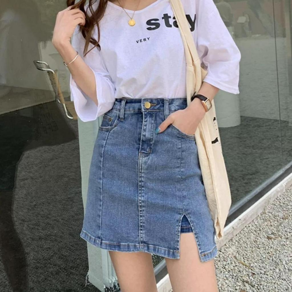 กระโปรงยีนส์เอวสูง กางเกงกระโปรง มีซับใน ใส่เเล้วขาเรียว เหมาะกับเสื้อทุกสไตล์