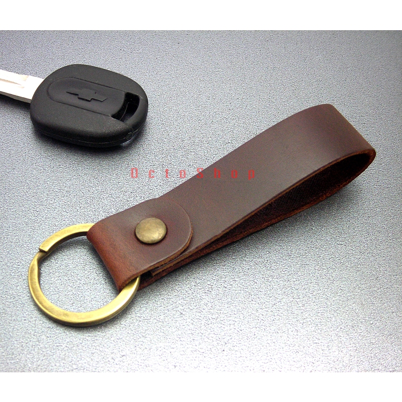 พวงกุญแจหนังแท้  กุญแจหนังรถยนต์ มอเตอร์ไซค์ ห้อยกระเป๋า พร้อมแหวน หนังน้ำมัน วินเทจ (#128)