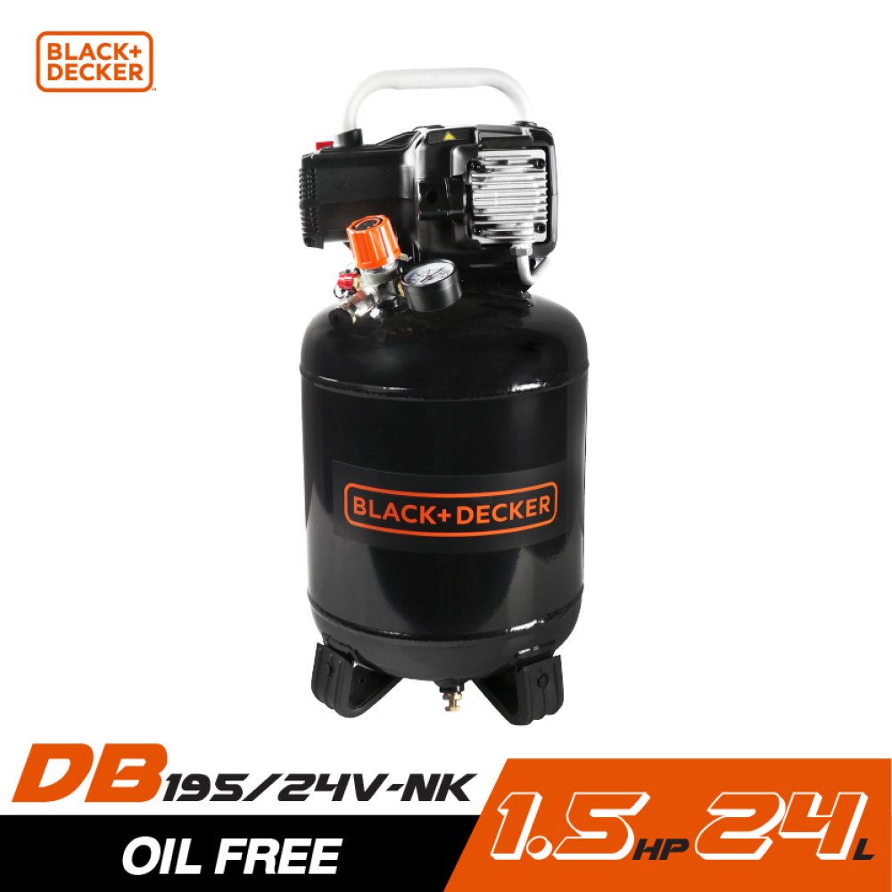 [ส่งฟรี] BLACK&DECKER BD195/24V-NK ปั๊มลม Oil free 1.5HP ถัง 24 ลิตร