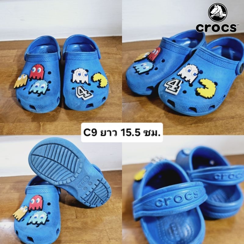 รองเท้าแตะ ยี่ห้อ Crocs 🐊 Pacman สีน้ำเงิน C9 ความยาว 15.5 ซม. 🌟 👟 มือสอง
