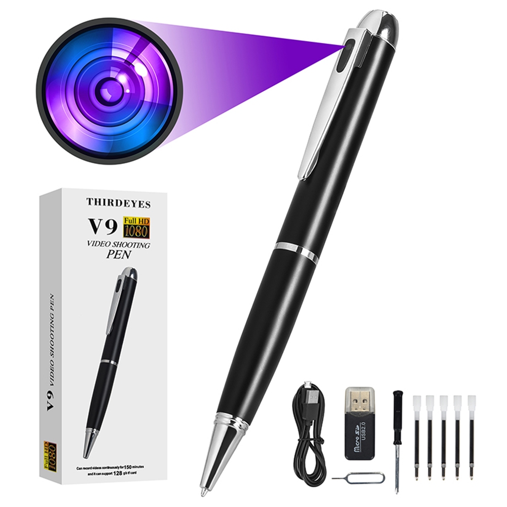 กล้อง 1080P DV ในตัว 2.0MP ไมโครโฟนรองรับการ์ดสูงสุด 128GB ปากกาวิดีโอ HD V9