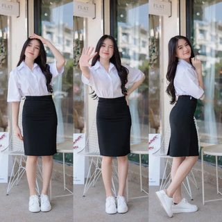 กระโปรงนักศึกษา ทรงเอผ่าหลัง เอว 23- 34”ความยาว 20” 22” 24” 26” ผ้าฮานาโกะผ้ายืดใส่สบายไม่อึดอัด