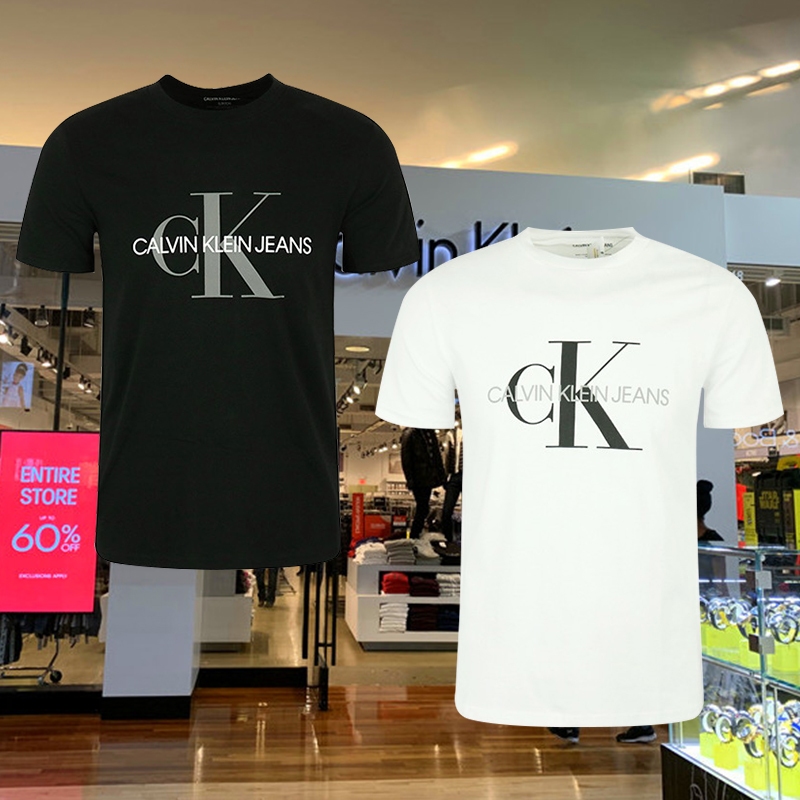 Calvin Klein CK MEN T-shirt เสื้อยืดแขนสั้นสไตล์สปอร์ต CK แขนสั้น เสื้อยืดสีดำ สีขาว โลโก้