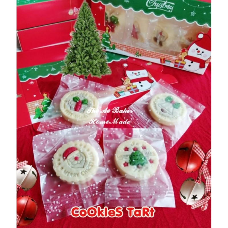 Set.10เเละ20ชิ้น/กล่อง ชิ้นละ35g. คุ้กกี้คริสต์มาส คุ้กกี้​ทาร์เนยสดเนยสด​ใส้​สับปะรดเเละใส้สตอเบอร์รี่[เนยเเท้​]​