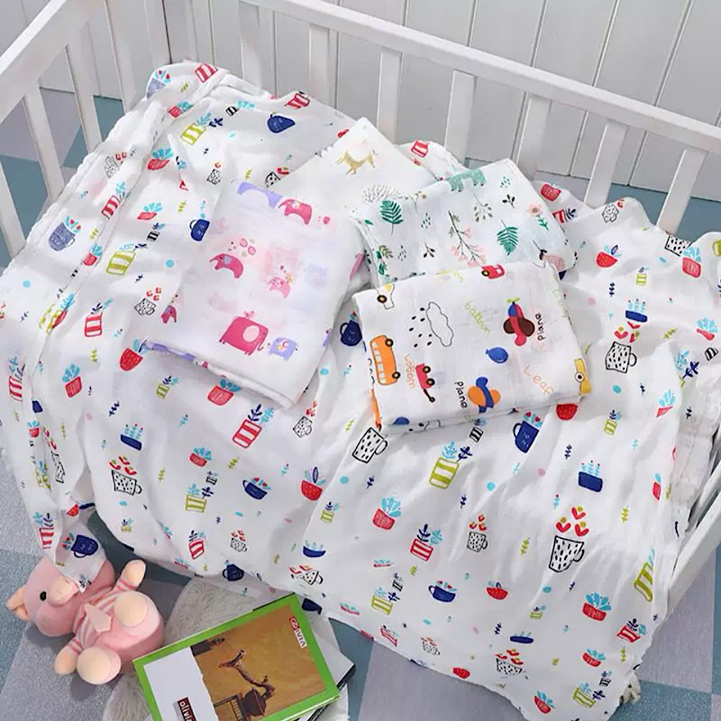 ผ้าห่อตัว ผ้ามัสลินแบมบูcotton 30% เยื่อไผ่70% สินค้าคุณภาพดีมากมีลายให้เลือก20ลาย