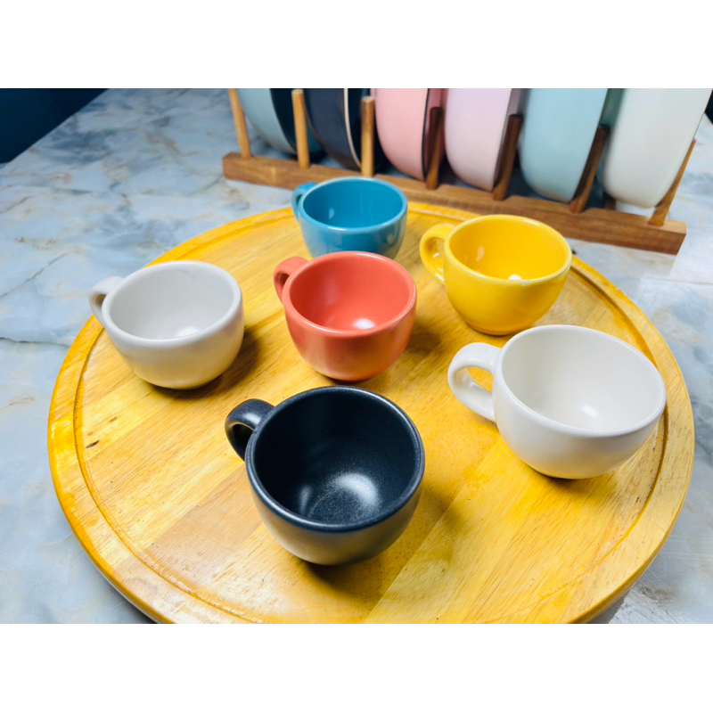 แก้วกาแฟเซรามิค ขนาด 2-3 ออนซ์ งานเกรดบี ไม่มีจานรอง มีหลายสี