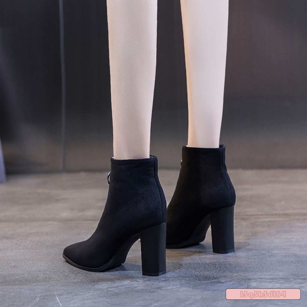 รองเท้าบูท Hot sale! รองเท้าบูทหนังส้นสูง ทรงสวยเรียบหรู รุ่นพรีเมี่ยม สวยสง่า ซิปหน้า หนังpremiumนิ่มมาก บูทสั้น
