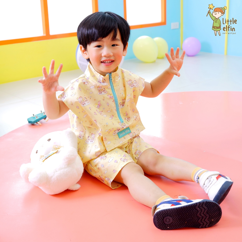 𝐋𝐢𝐭𝐭𝐥𝐞 𝐞𝐥𝐟𝐢𝐧 𝐒𝐖𝐃𝐌 𝟓 ชุดเซ็ต เสื้อกั๊ก+กางเกงขาสั้น สีเหลืองพาสเทล ลายแกะ เด็กผู้ชาย