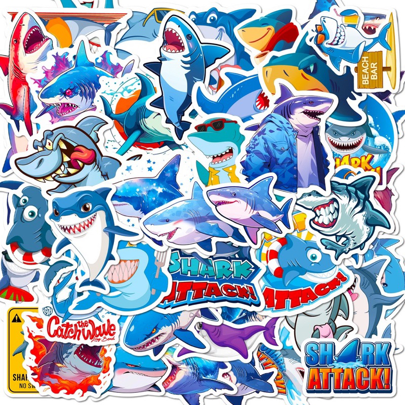 สติ๊กเกอร์ ปลาฉลาม 680 Sticker 50ชิ้น น้องน่ารักมาก น้อง ปลาฉลาม สัตว์โลกน่ารัก Fish สัตว์ทะเล ฉลามบลู