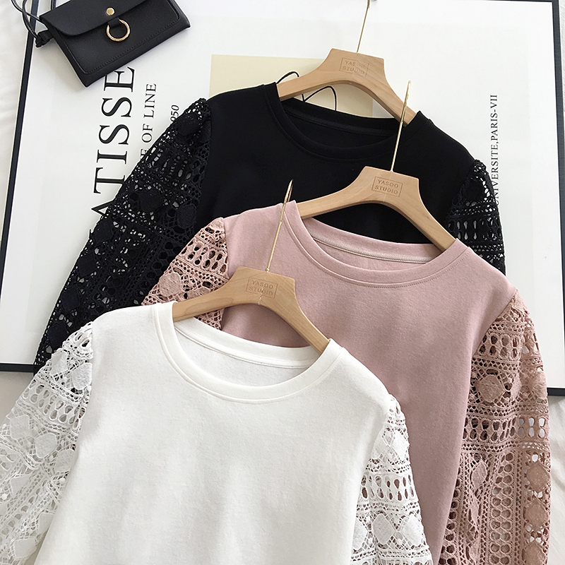GFShop เสื้อยืดแขนสามส่วนปักลายลูกไม้ ดูคุณหนูเบาๆ ดีไซน์สวยไม่ไหว รีบจัดเลย แซ่บสุดหยุดไม่อยู่