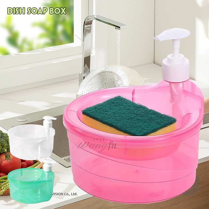 2 In 1 เครื่องจ่ายสบู่ แบบกด และที่วางเครื่องขัด พร้อมฟองน้ํา อเนกประสงค์ สําหรับห้องครัว A2623