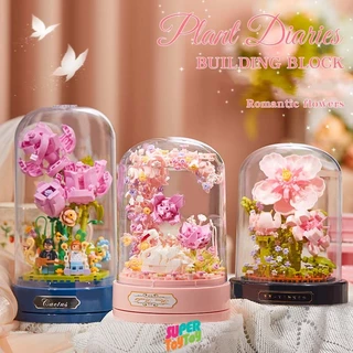 ตัวต่อดอกไม้ กล่องดนตรี หมุนได้ มีเพลง มีไฟ DIY ของขวัญวันเกิด ของขวัญวันวาเลนไทน์