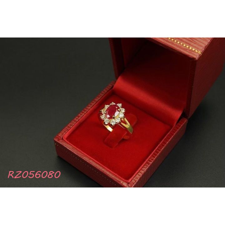 แหวนพลอยดอกไม้ CZ RZ056080 แดงทับทิม สินค้าตรงปก ทองปลอม เซฟทองแท้ ใช้ออกงานได้ เหมือนจริง