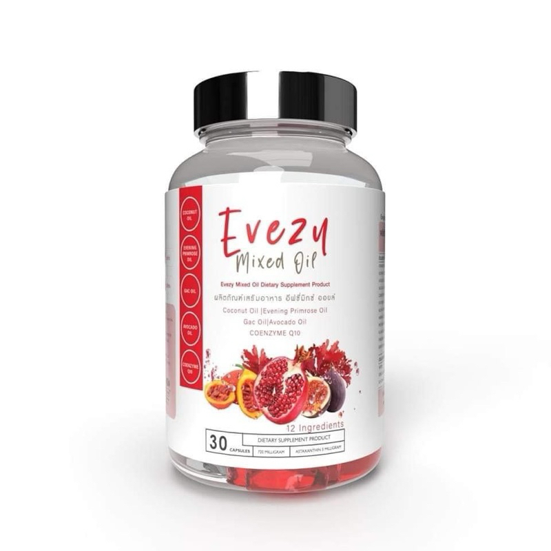 EVEZY MIXED OIL	อีฟซี่ มิกซ์ ออยล์ เสริมอาหารบำรุงจากภายในสู่ภายนอก 1 ขวด บรรจุ 30 เม็ด