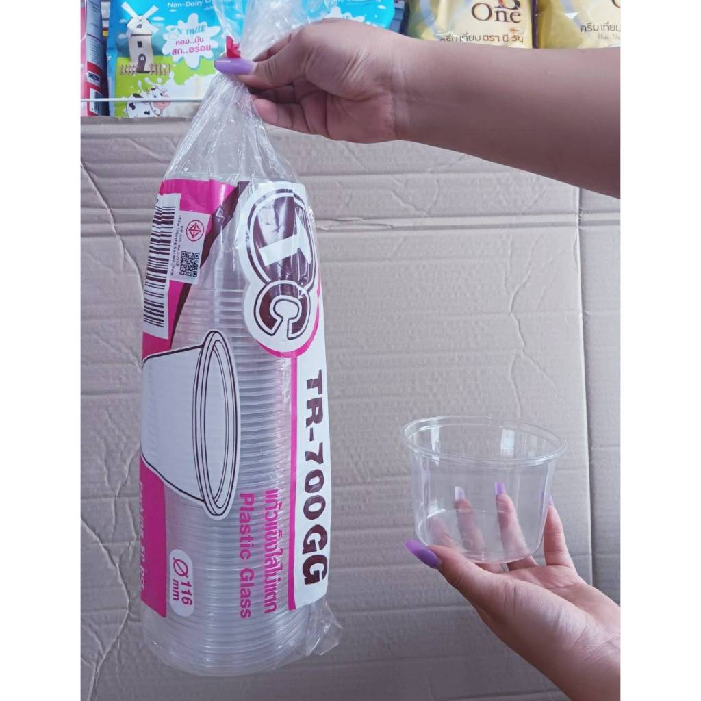 แก้วแข็งใสไม่แตก TR-700GG (700 ml.) แก้วPET ปาก 116 mm. ยี่ห้อTC แพคละ 50 ใบ