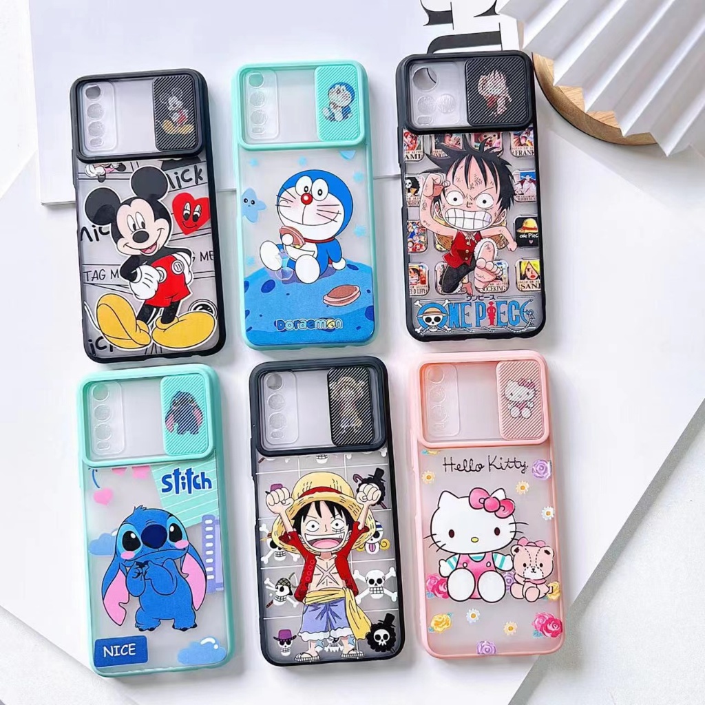 เคสปิดเลนส์กล้อง สไลค์กล้องกรีนลายการ์ตูนOPPO A92 A93 A92020 A52020 A53 A31 A15 A15S A54 A94