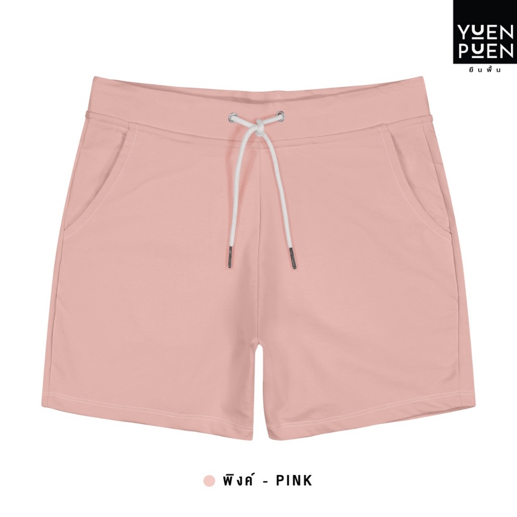 <ใส่โค้ด30WOW200 ลด 30%>YuenPuen ยืนพื้น กางเกงขาสั้น สีพิงค์ รุ่น French Terry ผ้าเกล็ดปลา ยืดหยุ่น นุ่มอยู่ทรง