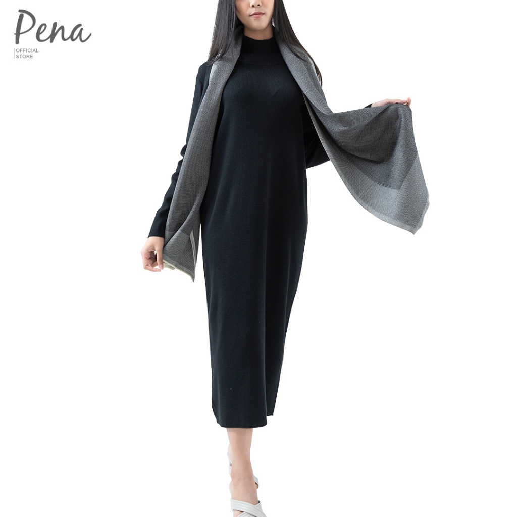 Pena house ชุด set เดรสยาวคอเต่าและผ้าพันคอ PWLW112304