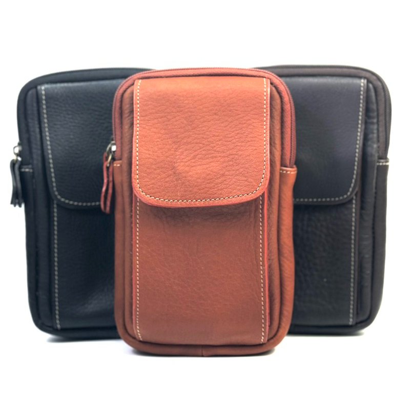 Chinatown  Leather กระเป๋าหนังวัวแท้ร้อยเข็มขัดใส่มือถือได้3ช่อง หนังวัว งานhandmade หนังวัวหน้าอย่างดี