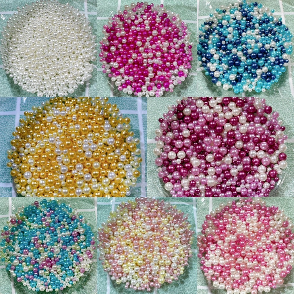 ลูกปัดมุก ไม่มีรู คละขนาด 2.5-5mm ตกแต่งเคส,เล็บ,เครื่องประดับ DIY 10g (3/3)