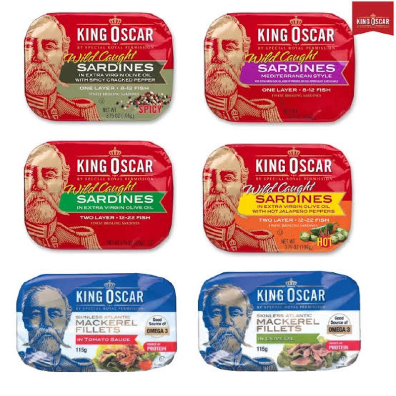 F/W King oscar sardine / Mackerel คิง ออสการ์ ปลาซาร์ดีน / ปลาแมคเคอเรลในกระป๋อง นำเข้าจากนอร์เวย์