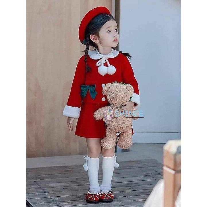 ชุดเซ็ตสำหรับเด็กผู้หญิง วันคริสต์มาส Christmas ชุดตรุษจีน สีแดง น่ารัก ปลายแขนขนเฟอร์ฟูๆ