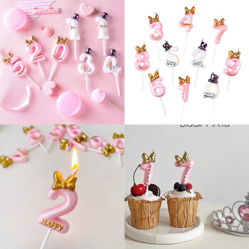 •พร้อมส่ง• เทียนตัวเลข เทียนวันเกิด เทียนตกแต่งเค้กรูปโบว์ มินิมิอล น่ารัก