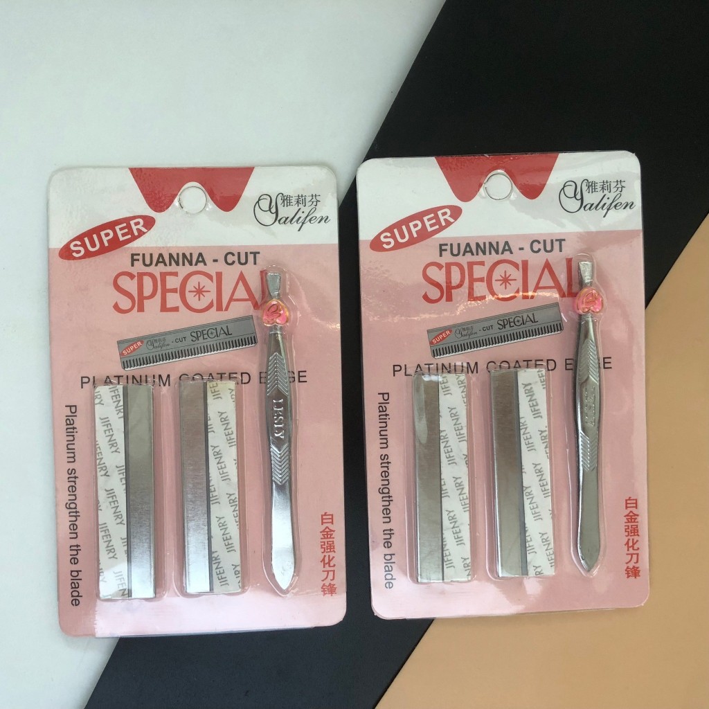 (ยกโหล 12 ชิ้น) No.233  อุปกรณ์จำกัดขน มีดโกน แหนบ สี่แผงบางรอบชมพูบางรอบแผงสีขาว  หนึ่งชิ้นประกอบด้วยใบมีดโกนและแหนบ