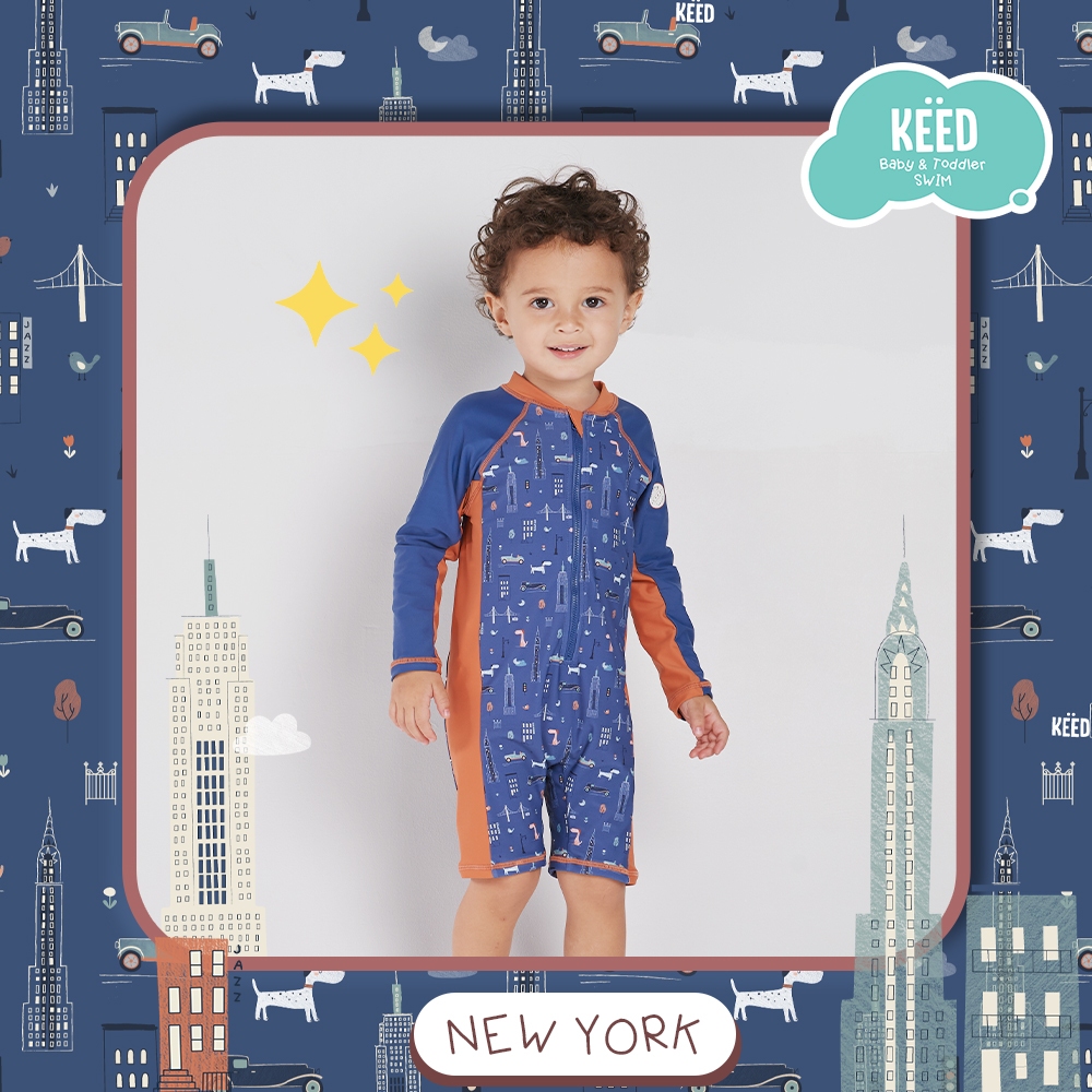 KEED : NEW YORK ชุดว่ายน้ำ บอดี้สูท แขนยาว-ขสั้น ตกแต่งสกรีนการ์ตูน *120NY*
