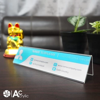 ป้ายอะคริลิคตั้งโต๊ะ 20x5cm. อะคริลิคใส 1 หน้า ทรง V (20x5V)