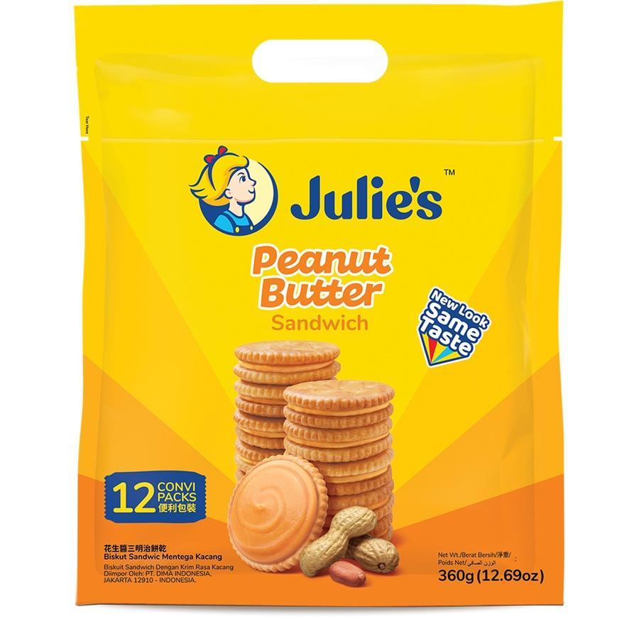 Julie's biscuit Peanut butter sandwich ( แพ็คเกจใหม่) บิสกิต จูลี่ รส Peanut butter เนยถั่ว