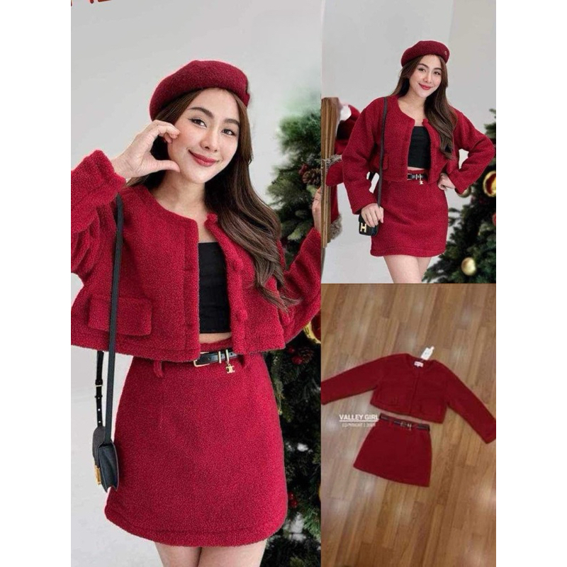 (L)งานเซต3ชิ้น เสื้อ กระโปรงและเข็มขัด1 เส้น size L ป้าย valley girl