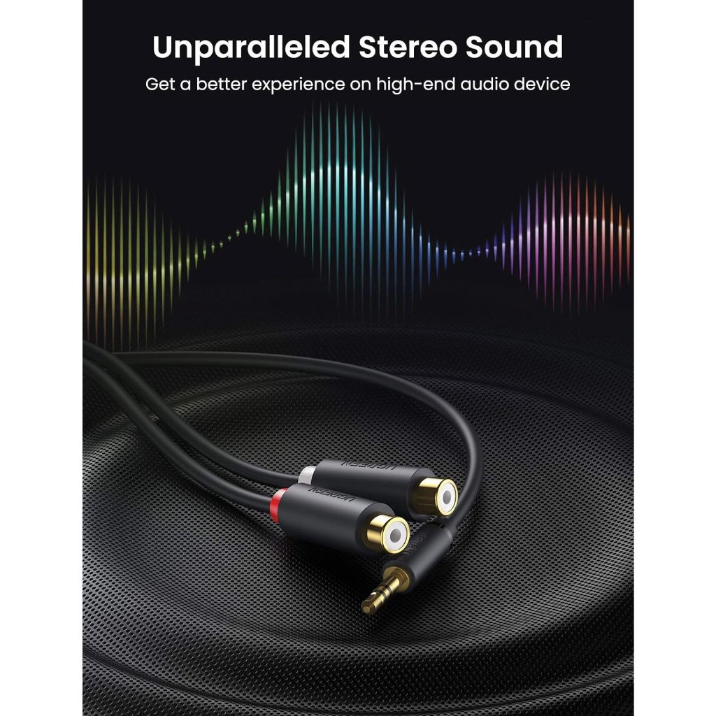 UGREEN สายสัญญาณเสียง RCA ขนาด 3.5 มม ยาว 25cm (Gray) รุ่น 10547