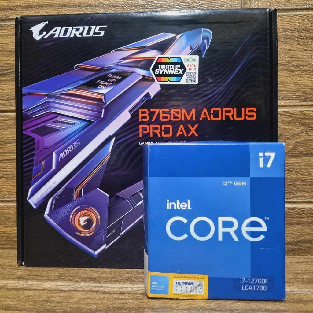 CPU INTEL CORE I7 12700F + GIGABYTE B760M AORUS PRO AX DDR5 (LGA 1700) มือ2 (ครบกล่อง) /// I5 13500 