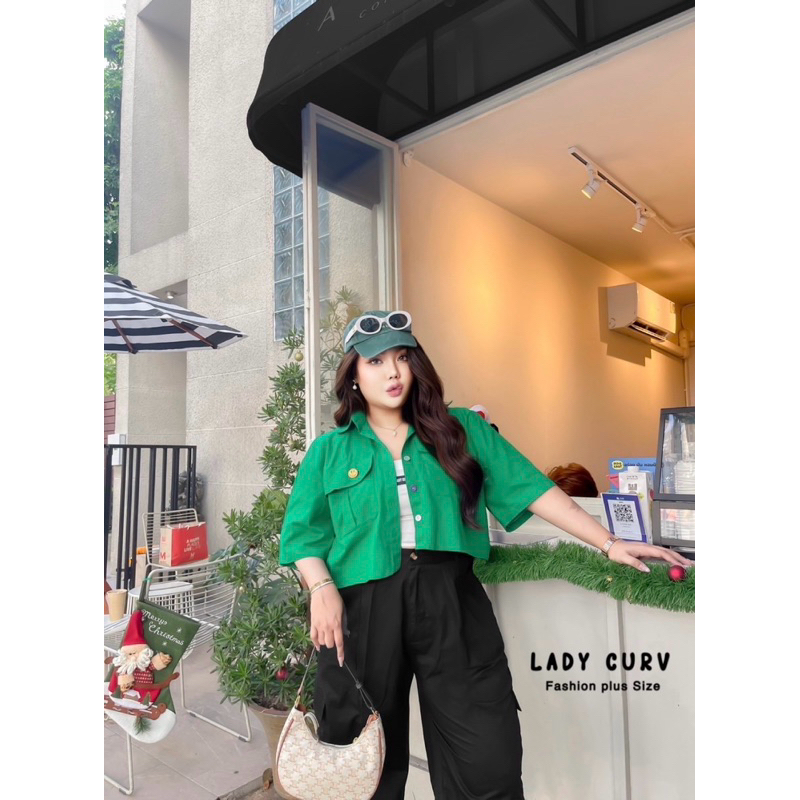 เสื้อเชิ้ตครอปกระดุมสีรุ้งสุดน่ารัก +เข็มกลัดหน้ายิ้ม plussize สาวอวบ