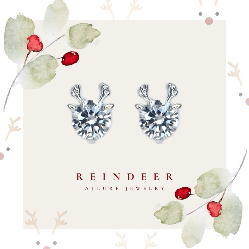 ต่างหูเงินแท้ 925 ประดับเพชร CZ Swiss diamond [ 𝐑𝐞𝐢𝐧𝐝𝐞𝐞𝐫 - 𝐀𝐥𝐥𝐮𝐫𝐞 𝐉𝐞𝐰𝐞𝐥𝐫𝐲 ]