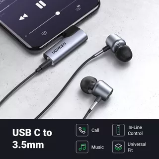 UGREEN อะแดปเตอร์เสียง USB C ถึง 3.5 มม. Type C Aux แจ็คหูฟัง DAC สเตอริโอไมค์ไฮไฟมุมขวา Dongle รุ่น 20194
