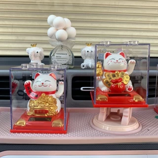 แมวกวักนำโชคพลังงานแสงอาทิตย์ สีขาว แมวกวักเสริมฮวงจุ้ย ตกแต่งรถ ตกแต่งร้านค้า ตกแต่งบ้าน ของขวัญเสริมฮวงจุ้ยสุดพิเศษ