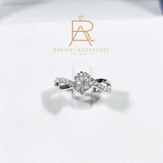 แหวนเงินแท้ ฝังเพชร Moissanite 1กะรัต ก้านไขว้ ชุบทองคำขาว