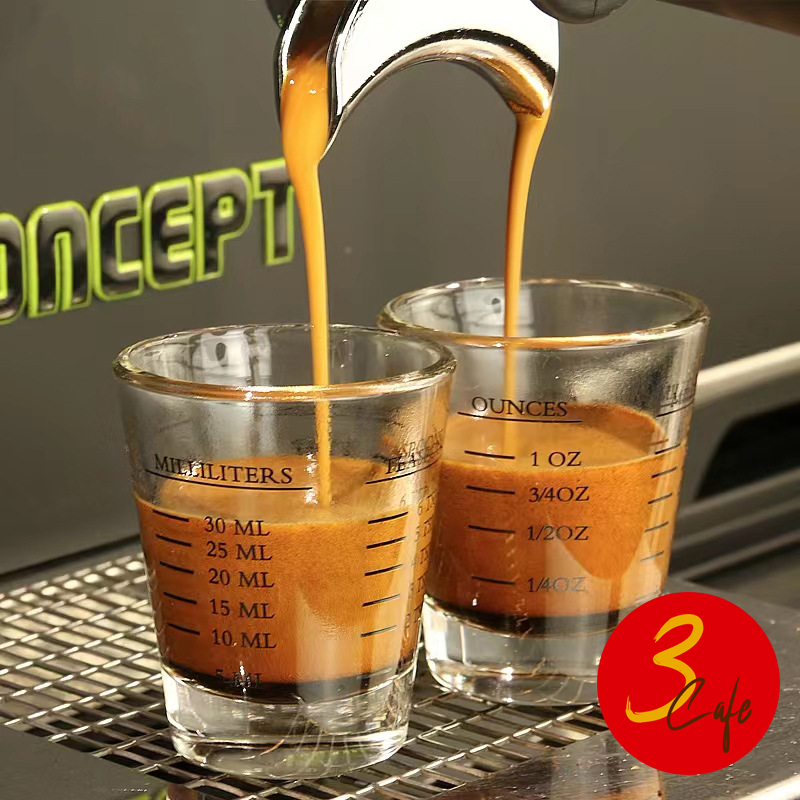 3cafe แก้วช็อต กาแฟเอสเปรสโซ่ แก้วตวงกาแฟ มีขีดวัด ขนาด 30/60มล. Espresso Shot Glass