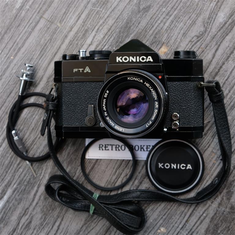กล้องฟิล์ม Konica FTA Black Paint + เลนส์ Konica Hexanon 55mm f/1.7 สภาพดี + สายลั่น,ฝาหน้าแท้,ฟีลเต