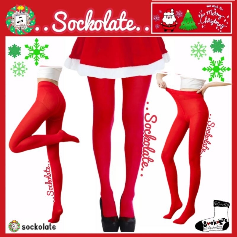ถุงน่องสีแดง แฟชั่นคริสต์มาส ตรุษจีน วาเลนไทน์ ถุงน่องเนื้อหนาแบบเต็มตัว CHRISTMAS