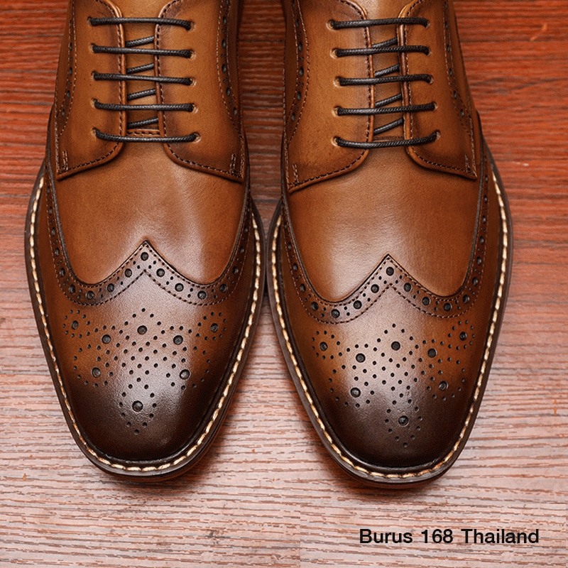 [Size 38-47] รองเท้าหนังแท้ลายฉลุ ผู้ชาย (เย็บพื้นทุกคู่) - รุ่น Brogue Derby รองเท้าหนังแท้ลายฉลุ