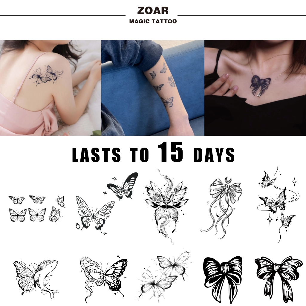 ZOAR พร้อมส่ง A002Magic tattooสติ๊กเกอร์รอยสักสมุนไพร  ชุดผีเสื้อ กันน้ำ กันรอย ยาวนาน กึ่งถาวร แสดงสี เหมือนจริง