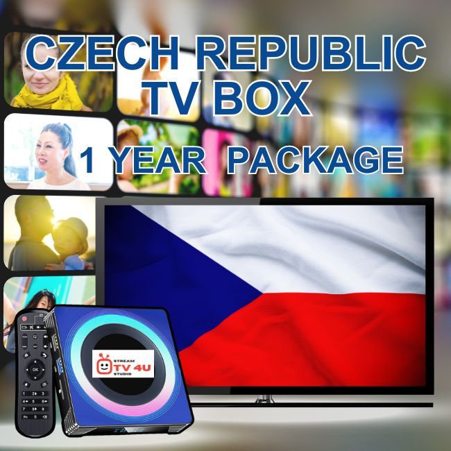 Czech Republic TV box + 1 Year IPTV package, TV online through our awesome TV box. And ready to use, clear picture 4K