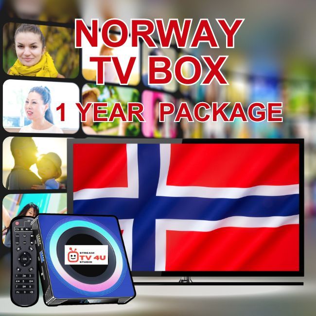 Norway TV box + 1 Year IPTV package, TV online through our awesome TV box. And ready to use, clear picture 4K FHD.
